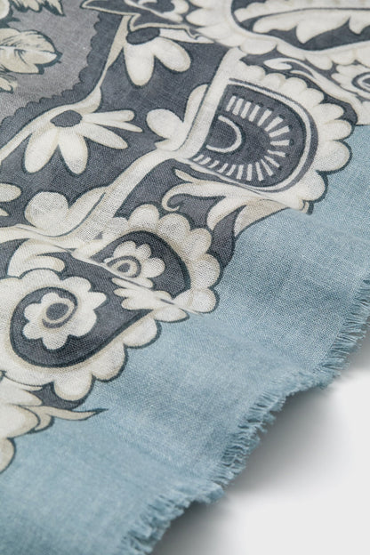 Blue Filigree Silk Cashmere Blend Large Scarf