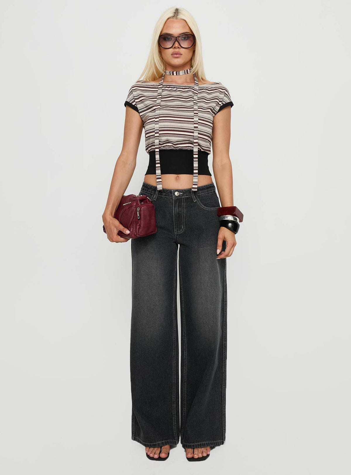 Amantha Scarf Detail Off Shoulder Top Stripe