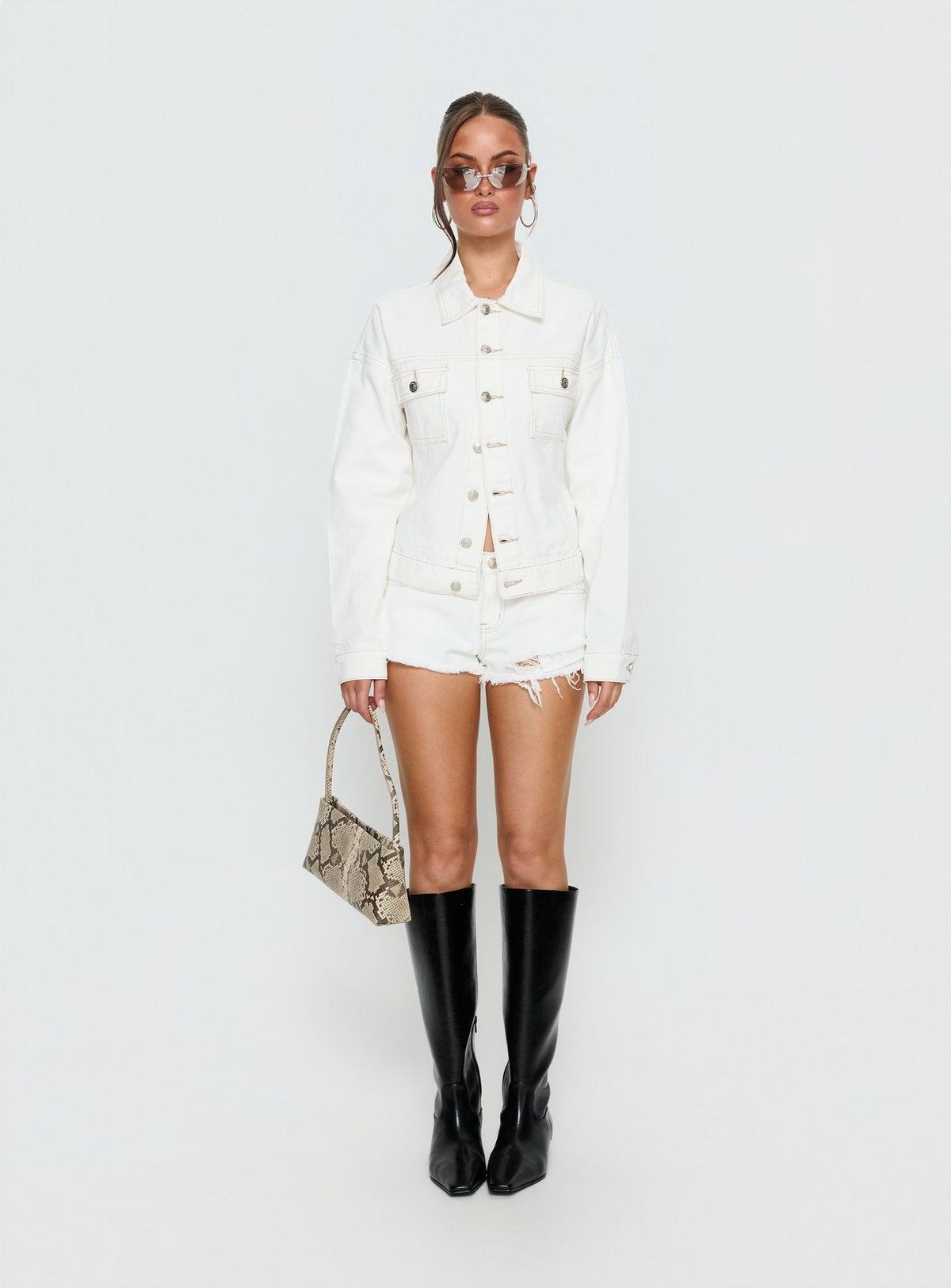 Caresse Cinched Denim Jacket White