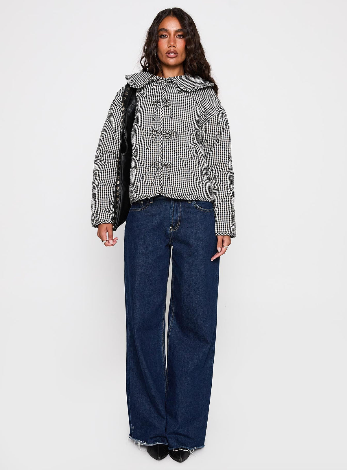 Best Asset Quilted Jacket Black / White Check