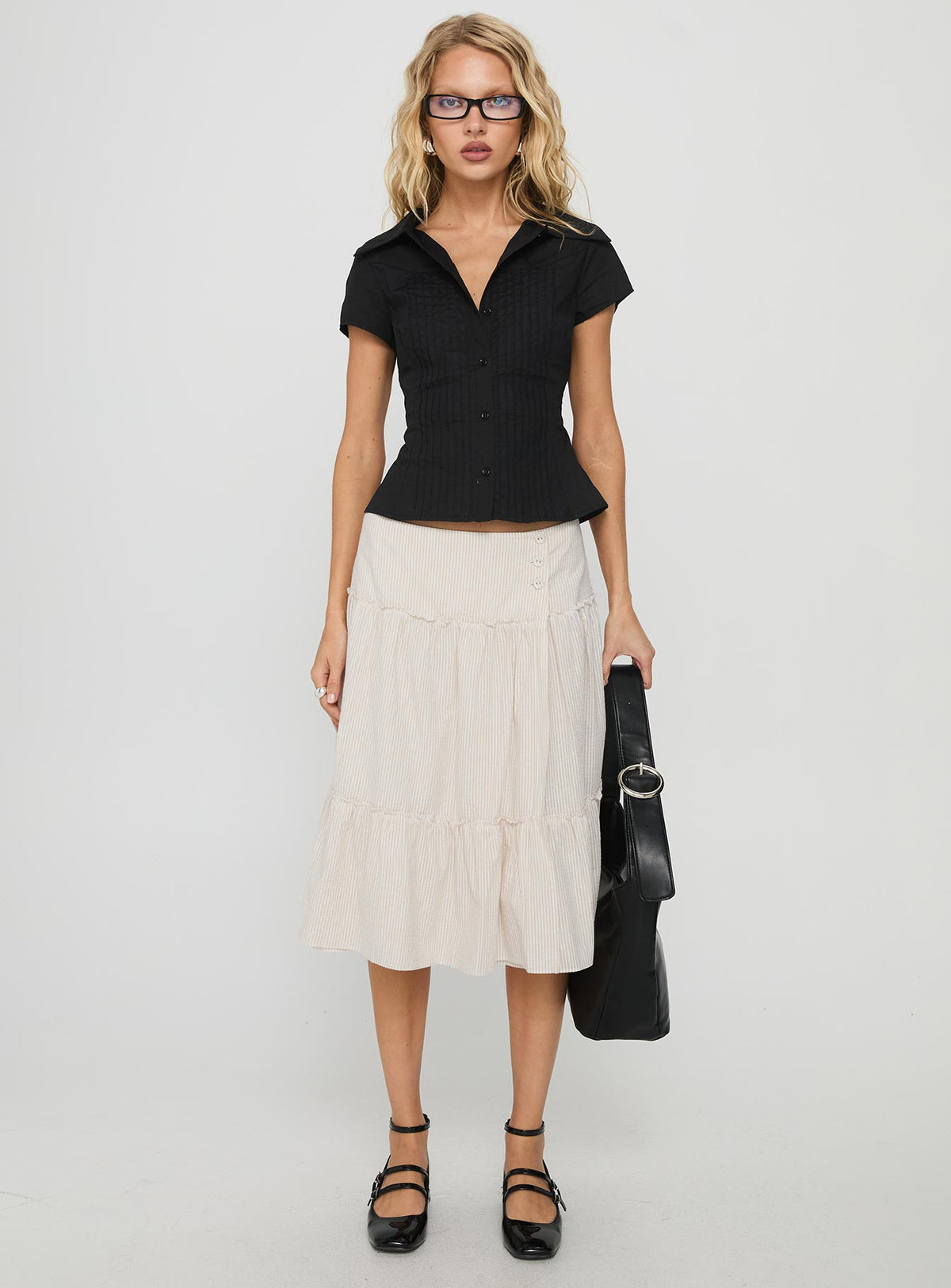 Cascades Low Rise Midi Skirt Beige / White Stripe