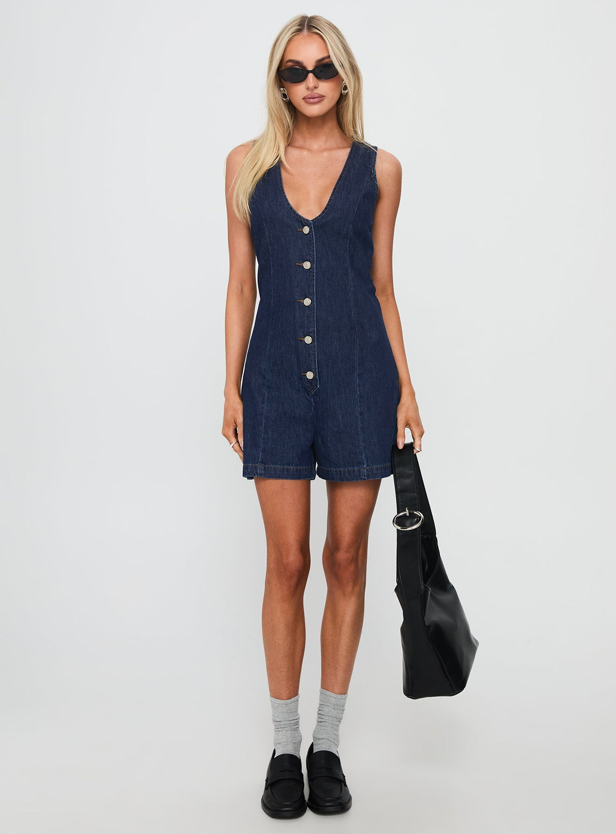 Arcore Button Up Denim Playsuit Dark Wash