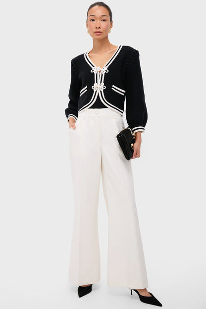 Black and Ivory Kaito Contrast Trim Crop Cardi