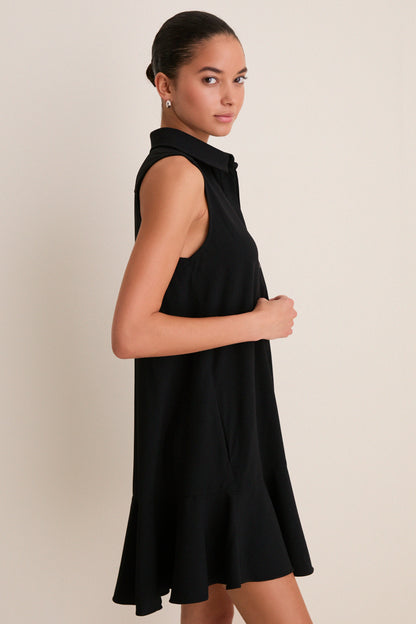 Black Crepe Sleeveless Callahan Shirt Dress