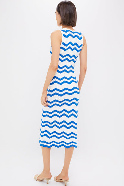 Blue & White Zig-Zag Stripe Mykonos Knit Maxi Dress