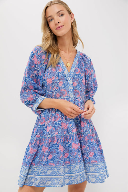 Blue Pink Printed Clara Mini Dress