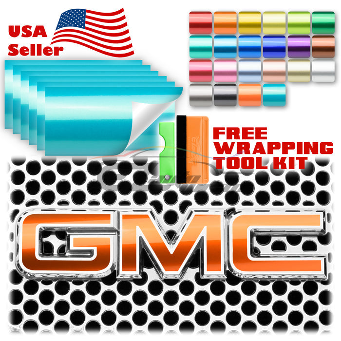 6pcs 4"x6" Gloss Metallic GMC Emblem Overlay Vinyl Wrap