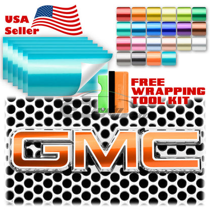 6pcs 4"x6" Gloss Metallic GMC Emblem Overlay Vinyl Wrap