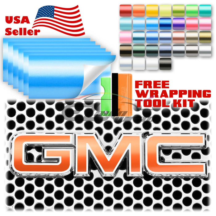 6pcs 4"x6" Matte Metallic Satin Pearl GMC Emblem Overlay Vinyl Wrap