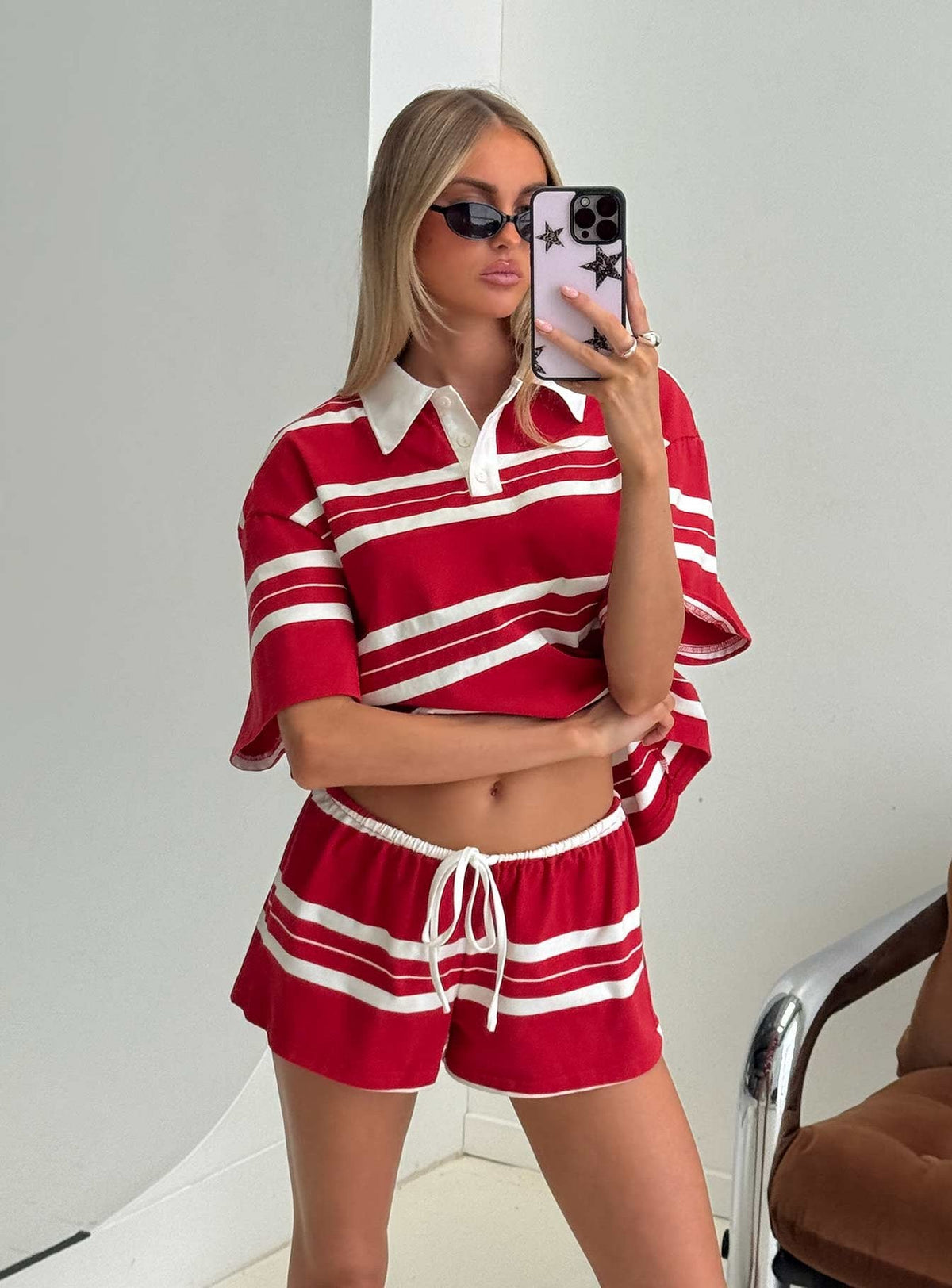 Aaren Boxy Polo Top Red Stripe