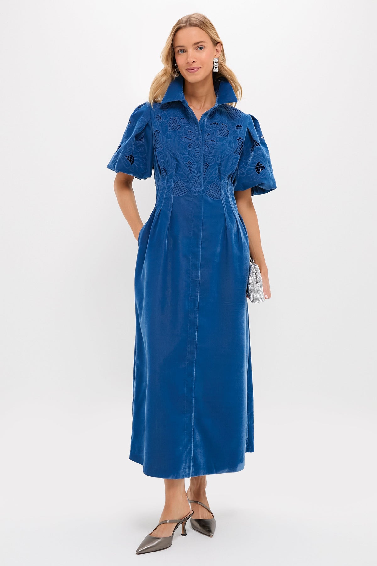 Blue Fog Velvet Lace Delaney Dress