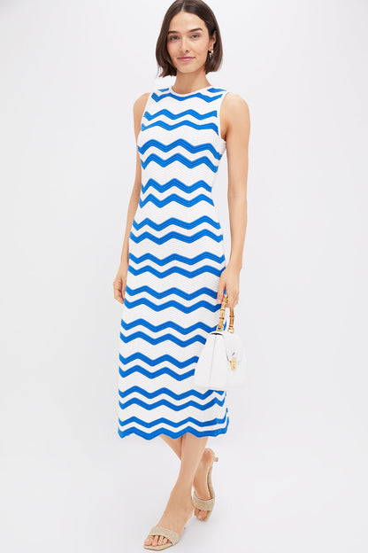 Blue & White Zig-Zag Stripe Mykonos Knit Maxi Dress