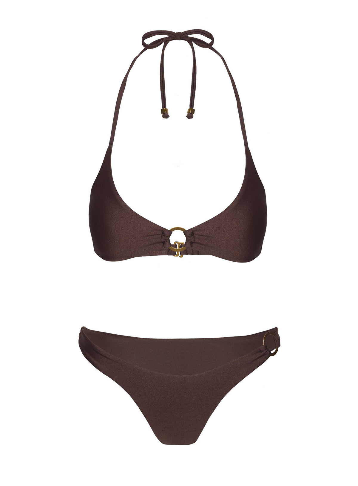 Athia Halter Shine Bikini Top Brown