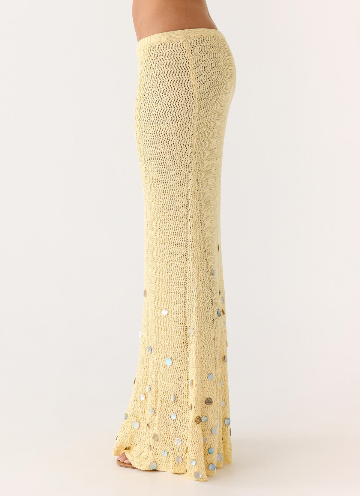Adelaida Beaded Crochet Maxi Skirt - Yellow