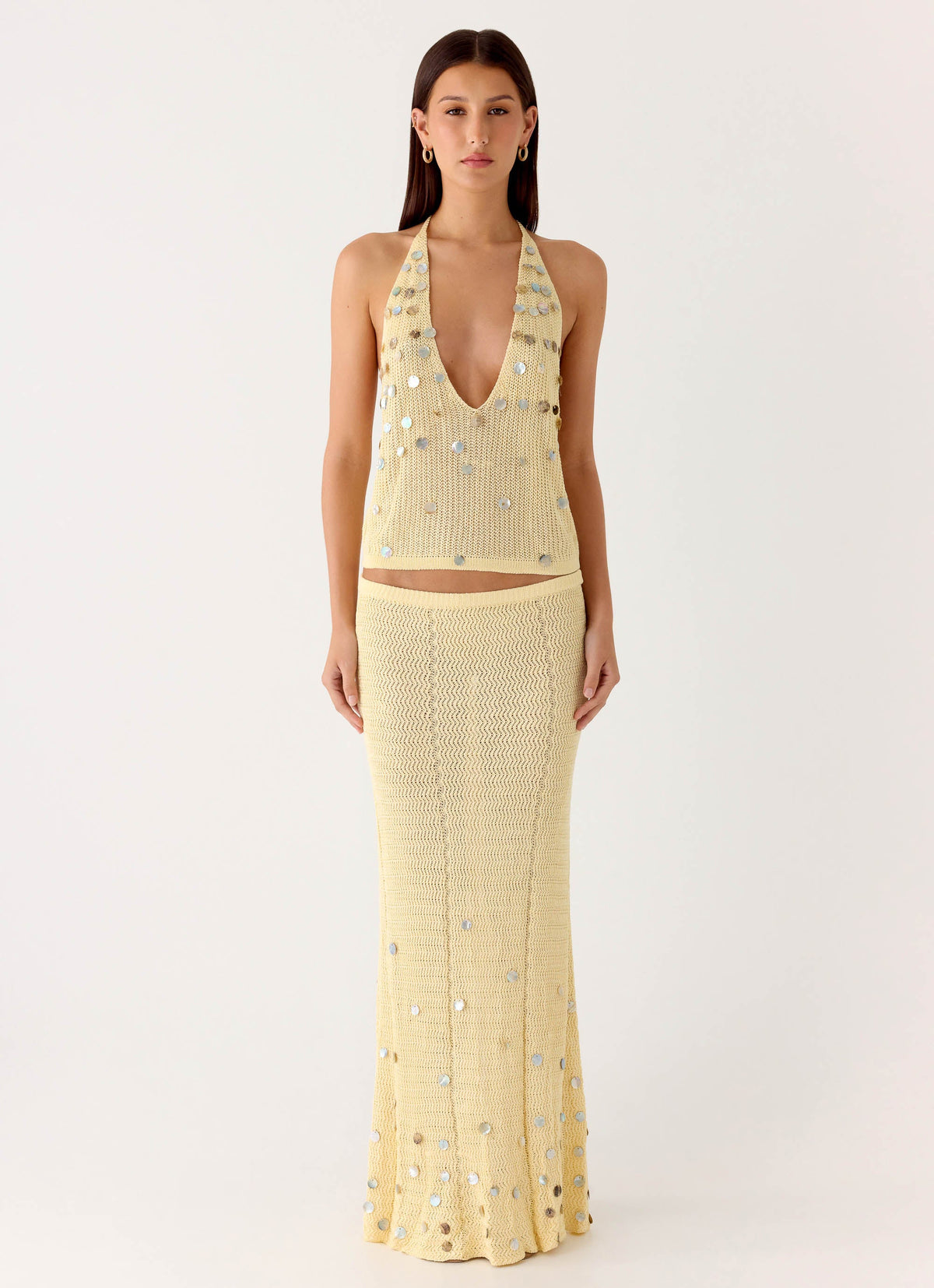 Adelaida Beaded Crochet Top - Yellow