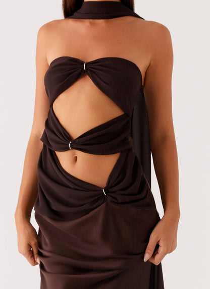 Alaine Scarf Maxi Dress - Dark Chocolate