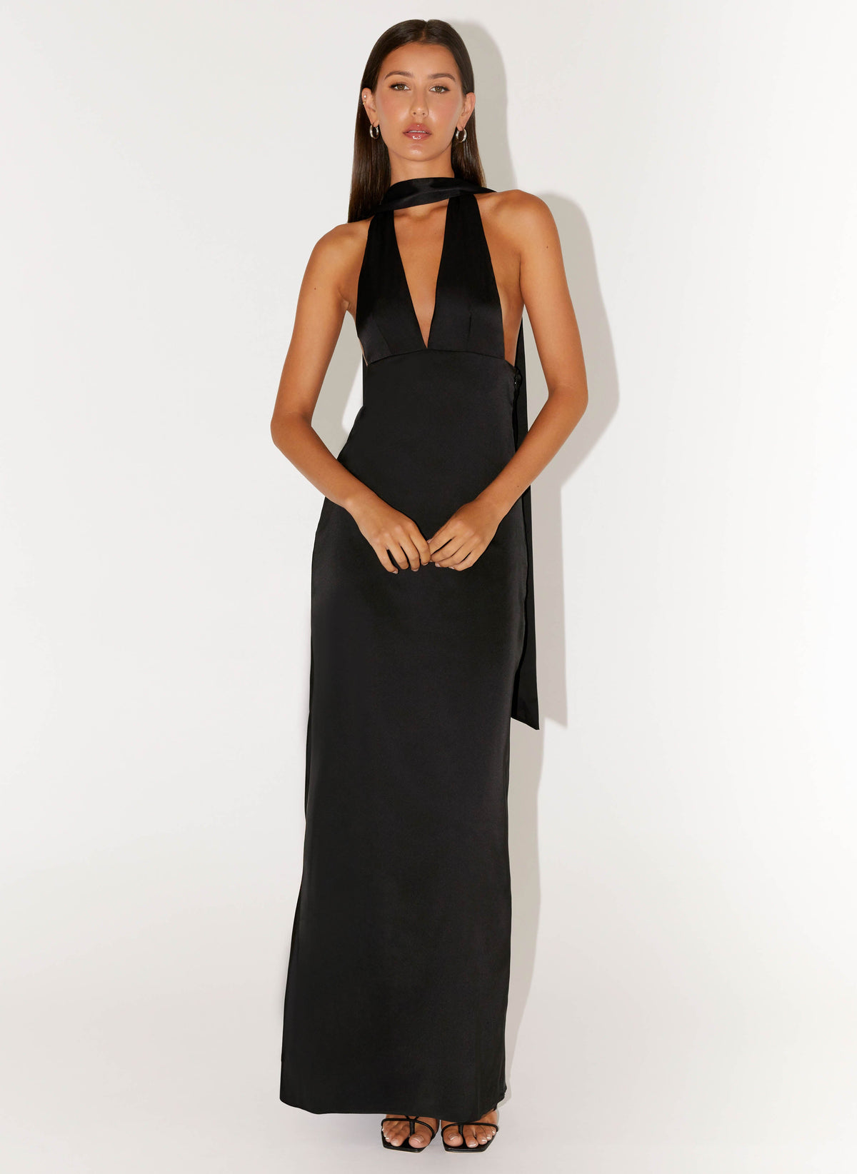 Alicia Satin Halter Maxi Dress - Black