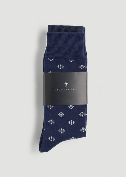 Dress Socks Size 14 to 17 (3-Pack) for Tall Men in Navy/White Sand