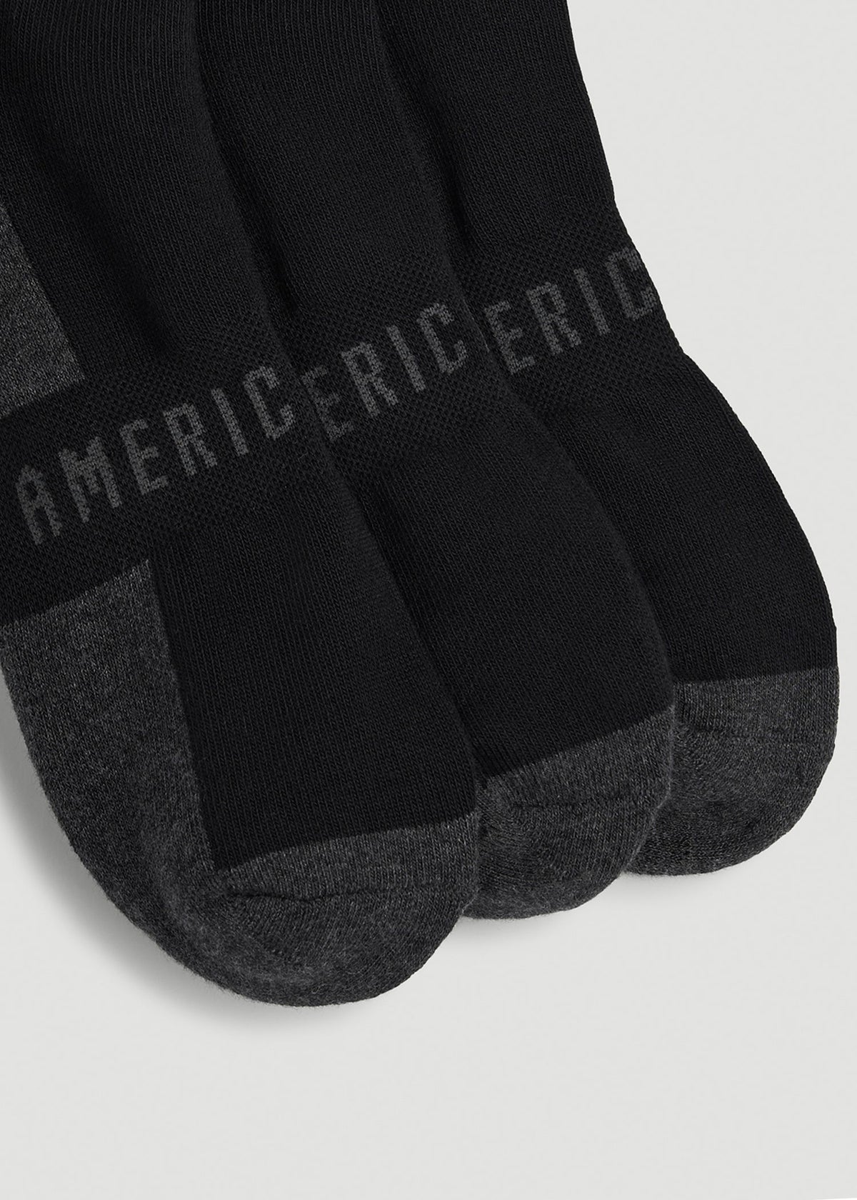 3-Pack Ankle Socks for Tall Men in Black with Grey