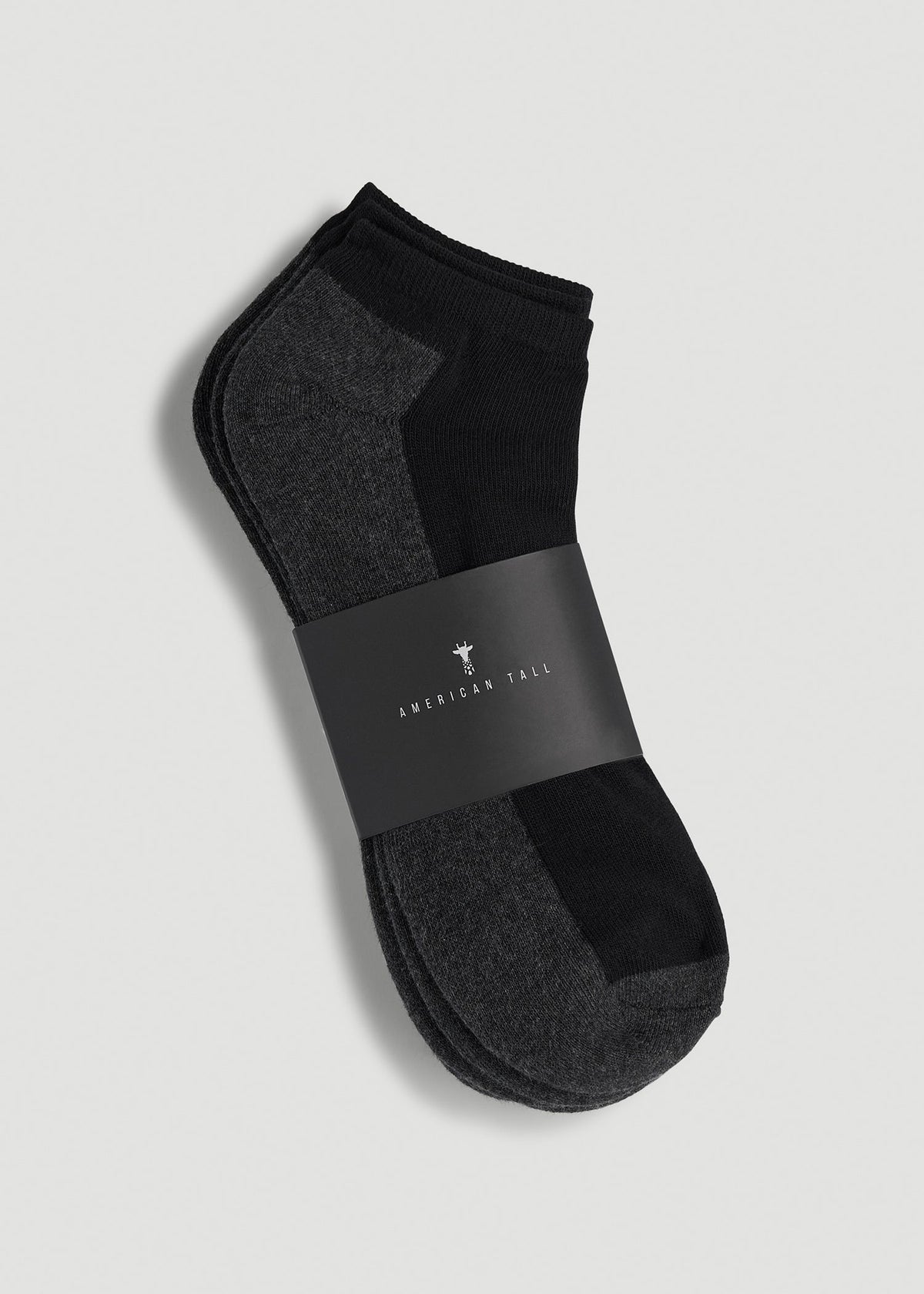 3-Pack Ankle Socks for Tall Men in Black with Grey