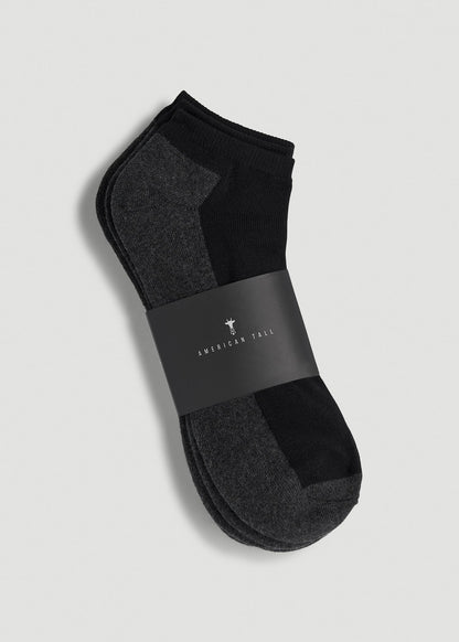 3-Pack Ankle Socks for Tall Men in Black with Grey