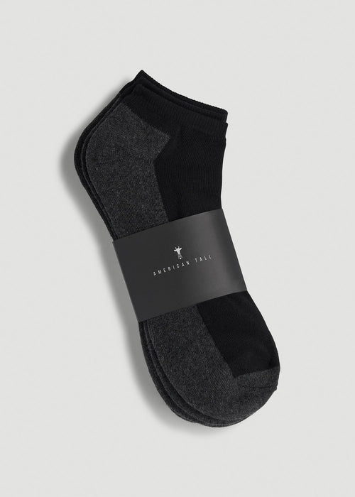 3-Pack Ankle Socks for Tall Men in Black with Grey