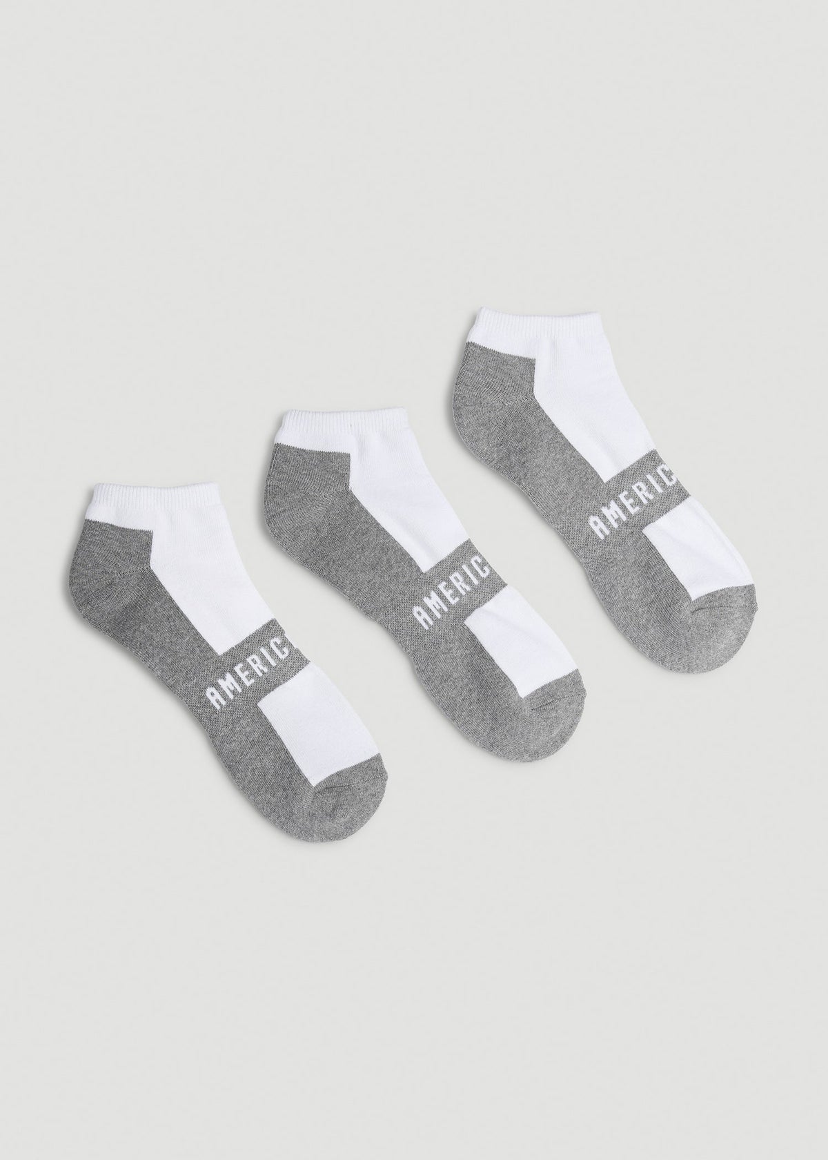 3-Pack Ankle Socks for Tall Men in White with Grey