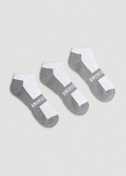 3-Pack Ankle Socks for Tall Men in White with Grey