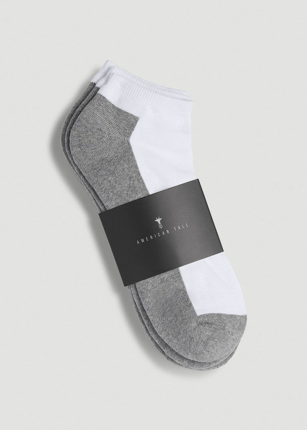 3-Pack Ankle Socks for Tall Men in White with Grey