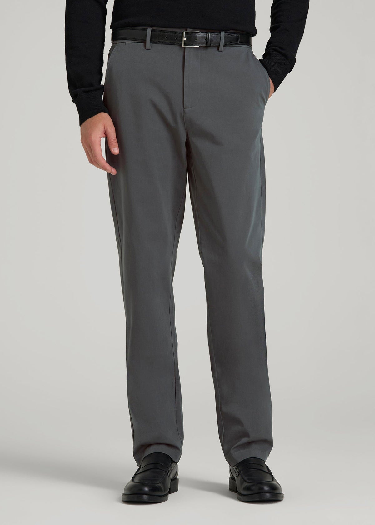 4-Way Stretch Commuter Tapered Chino Pants for Tall Men in Dark Ash