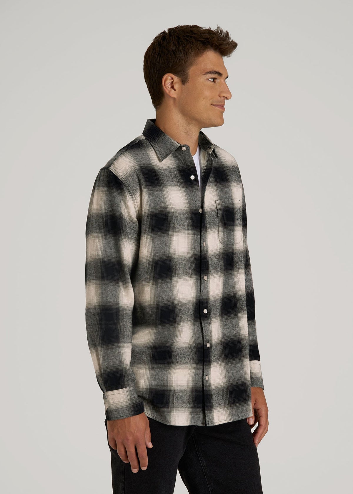 Nelson Flannel Shirt for Tall Men in Beige Blur Plaid