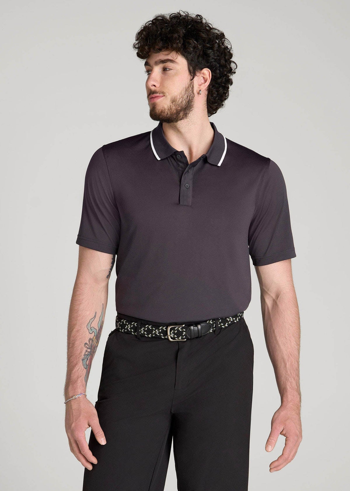 A.T. Performance Tipped Golf Polo for Tall Men in Charcoal