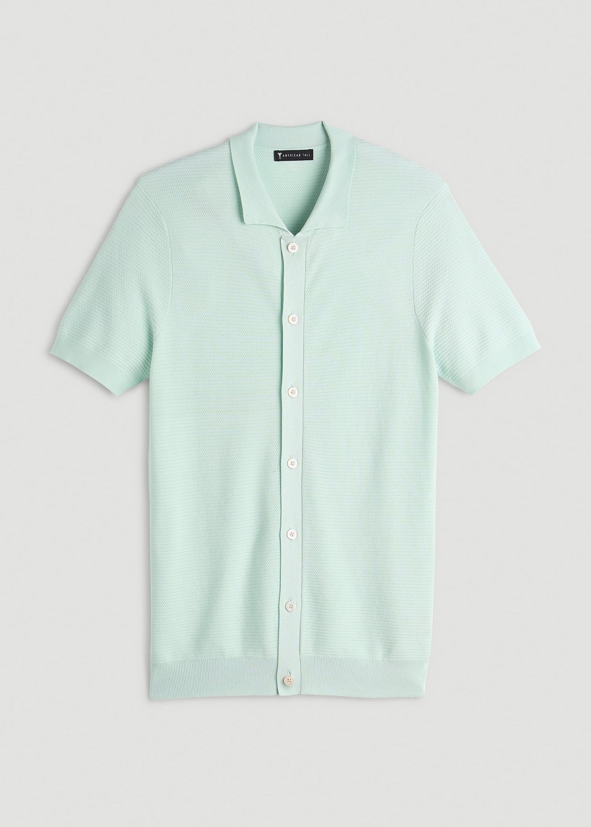 Braided Knit Short Sleeve Polo Cardigan for Tall Men in Opal Blue