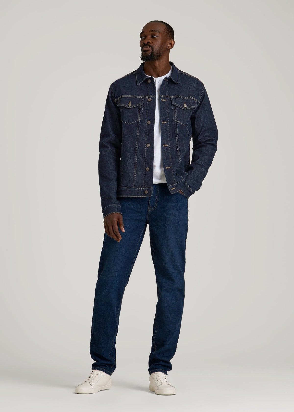 Classic Denim Jacket for Tall Men in Rinse Wash