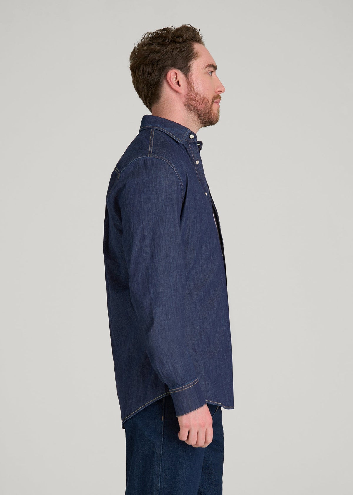 Classic Stretch Denim Shirt for Tall Men in Deep Indigo