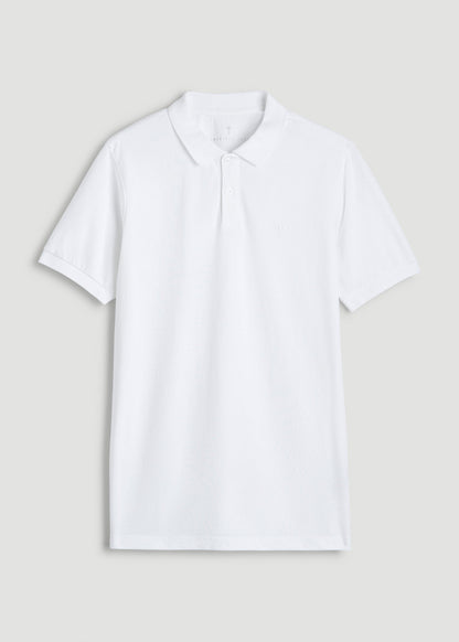 Classic Polo with Embroidered Logo for Tall Men in Bright White