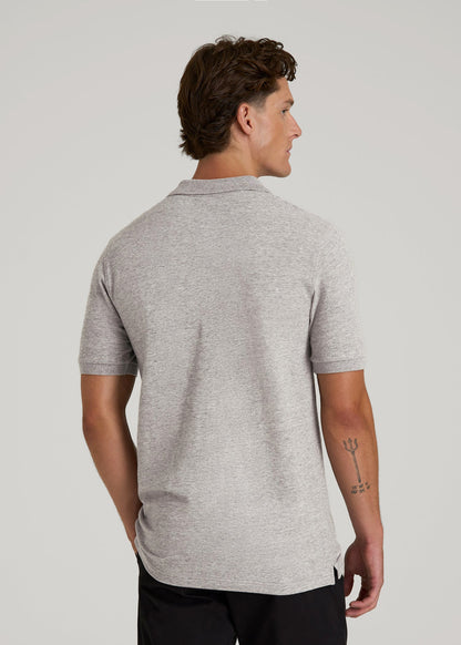 Classic Polo with Embroidered Logo for Tall Men in Heathered Grey