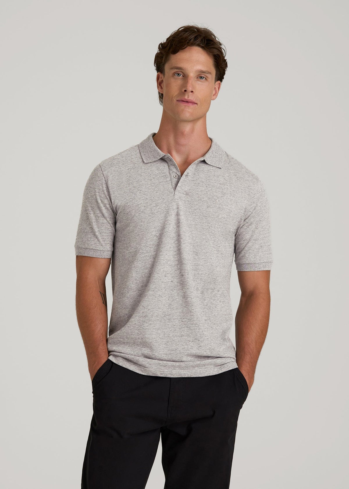 Classic Polo with Embroidered Logo for Tall Men in Heathered Grey