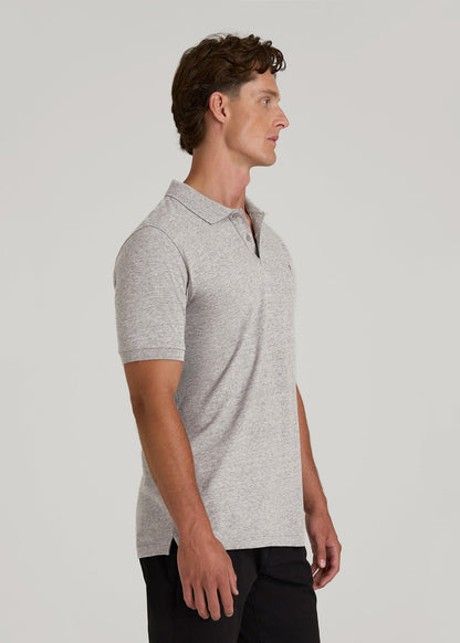 Classic Polo with Embroidered Logo for Tall Men in Heathered Grey
