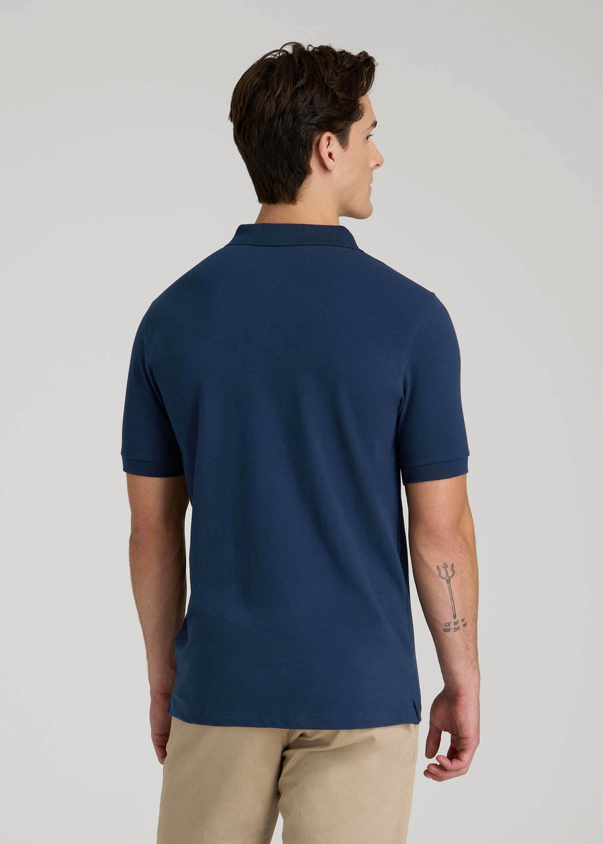 Classic Polo with Embroidered Logo for Tall Men in Marine Navy
