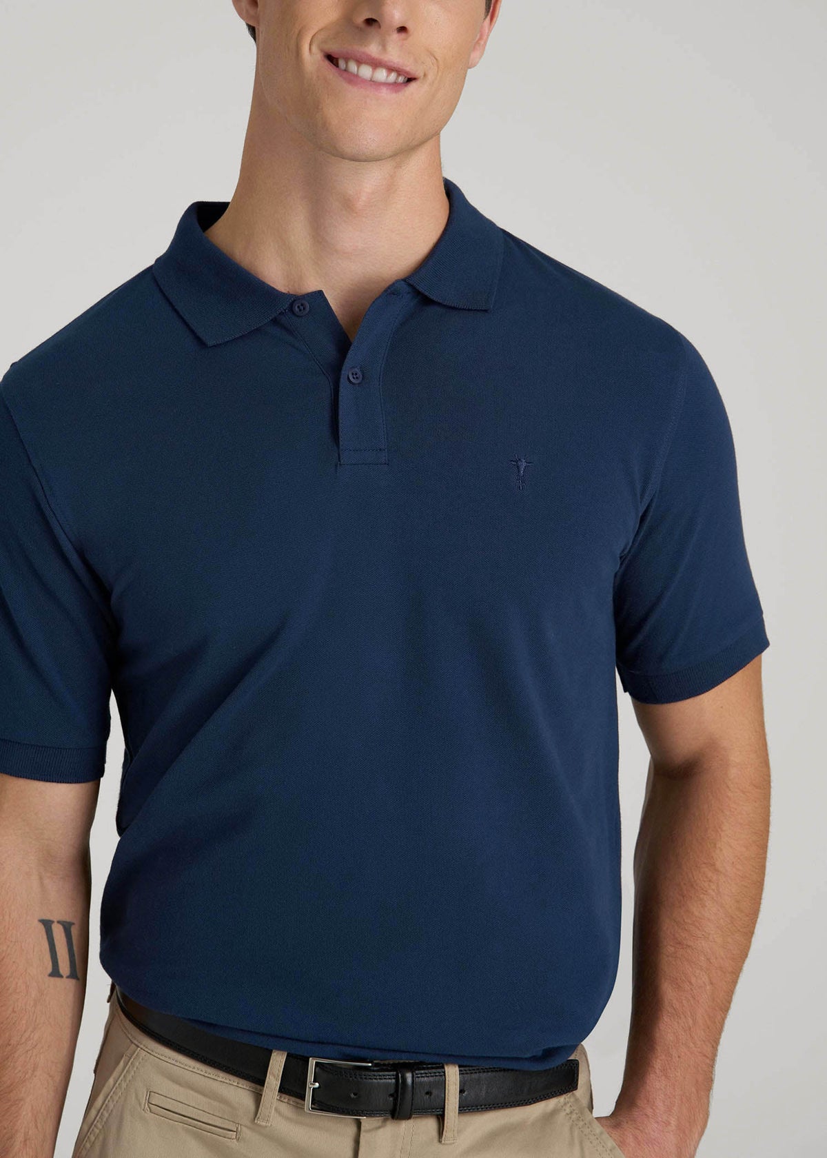 Classic Polo with Embroidered Logo for Tall Men in Marine Navy