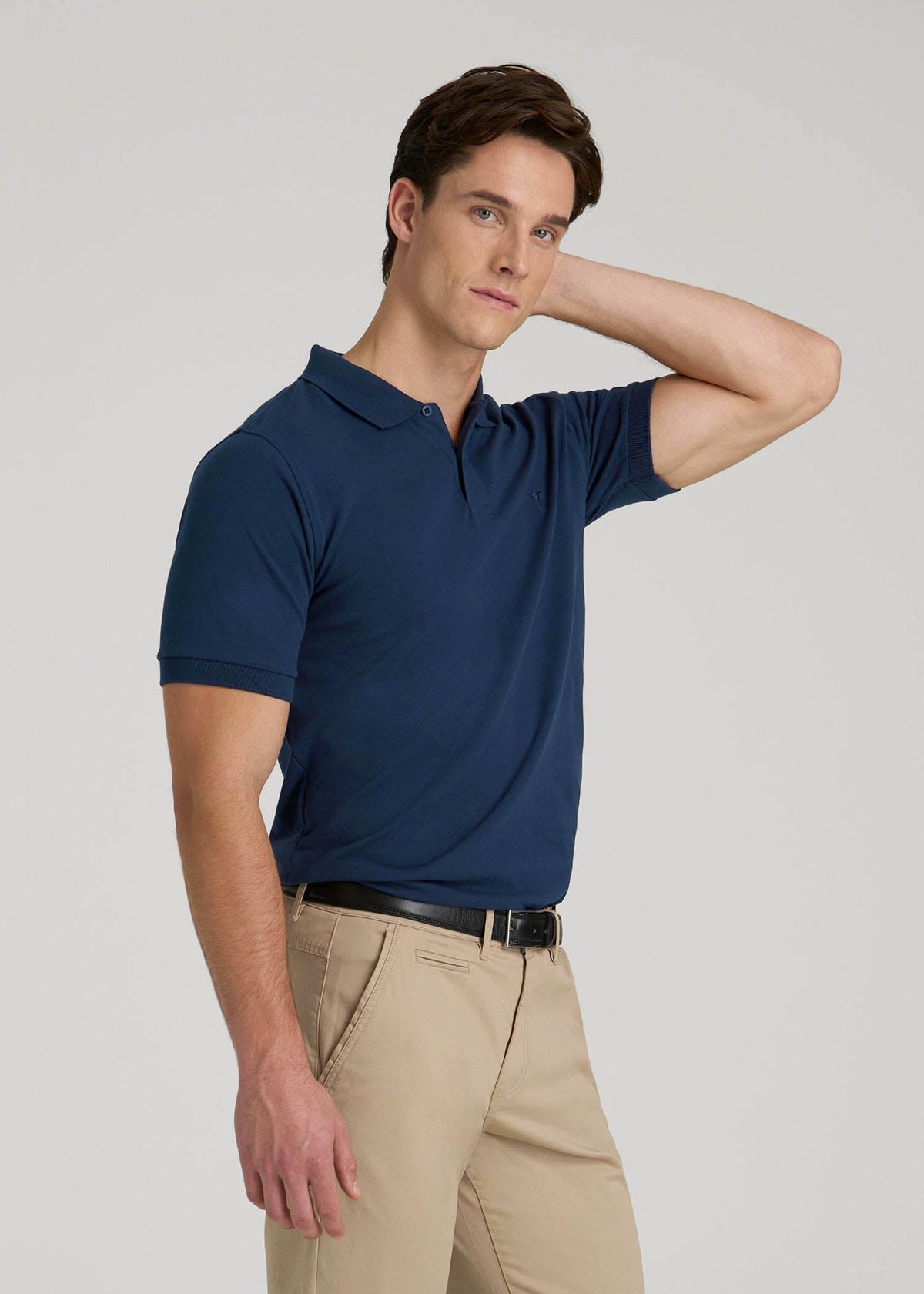 Classic Polo with Embroidered Logo for Tall Men in Marine Navy
