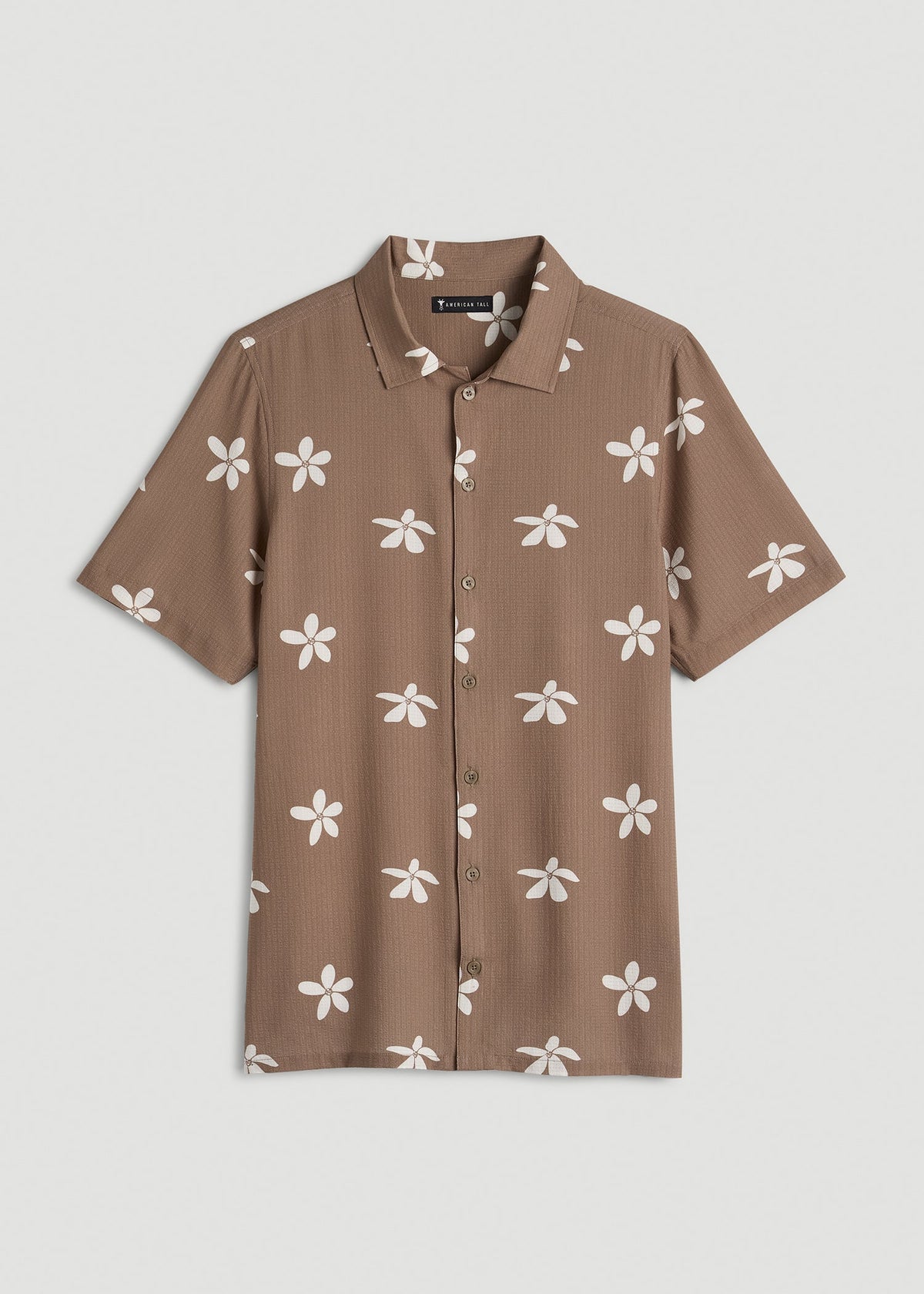 Coastal Perforated Button shirt for Tall Men in Warm Brown Floral