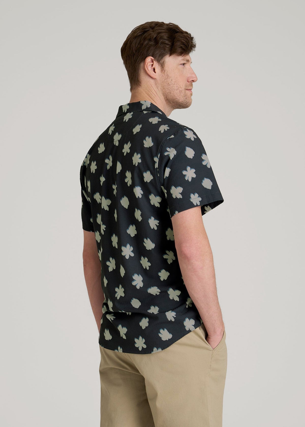Coastal Perforated Polo Shirt for Tall Men in Navy and Bone Floral
