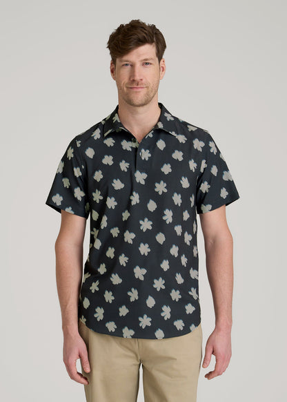 Coastal Perforated Polo Shirt for Tall Men in Navy and Bone Floral