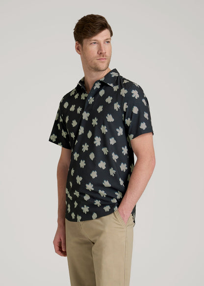 Coastal Perforated Polo Shirt for Tall Men in Navy and Bone Floral