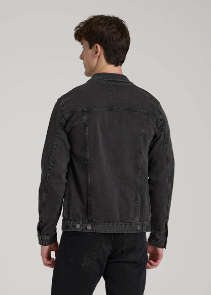 Denim Trucker Jacket for Tall Men in Washed Black