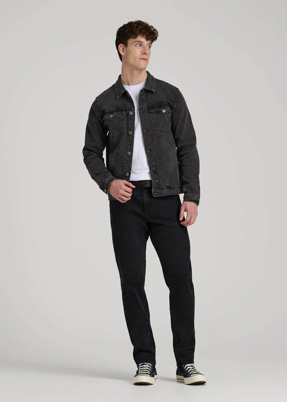 Denim Trucker Jacket for Tall Men in Washed Black