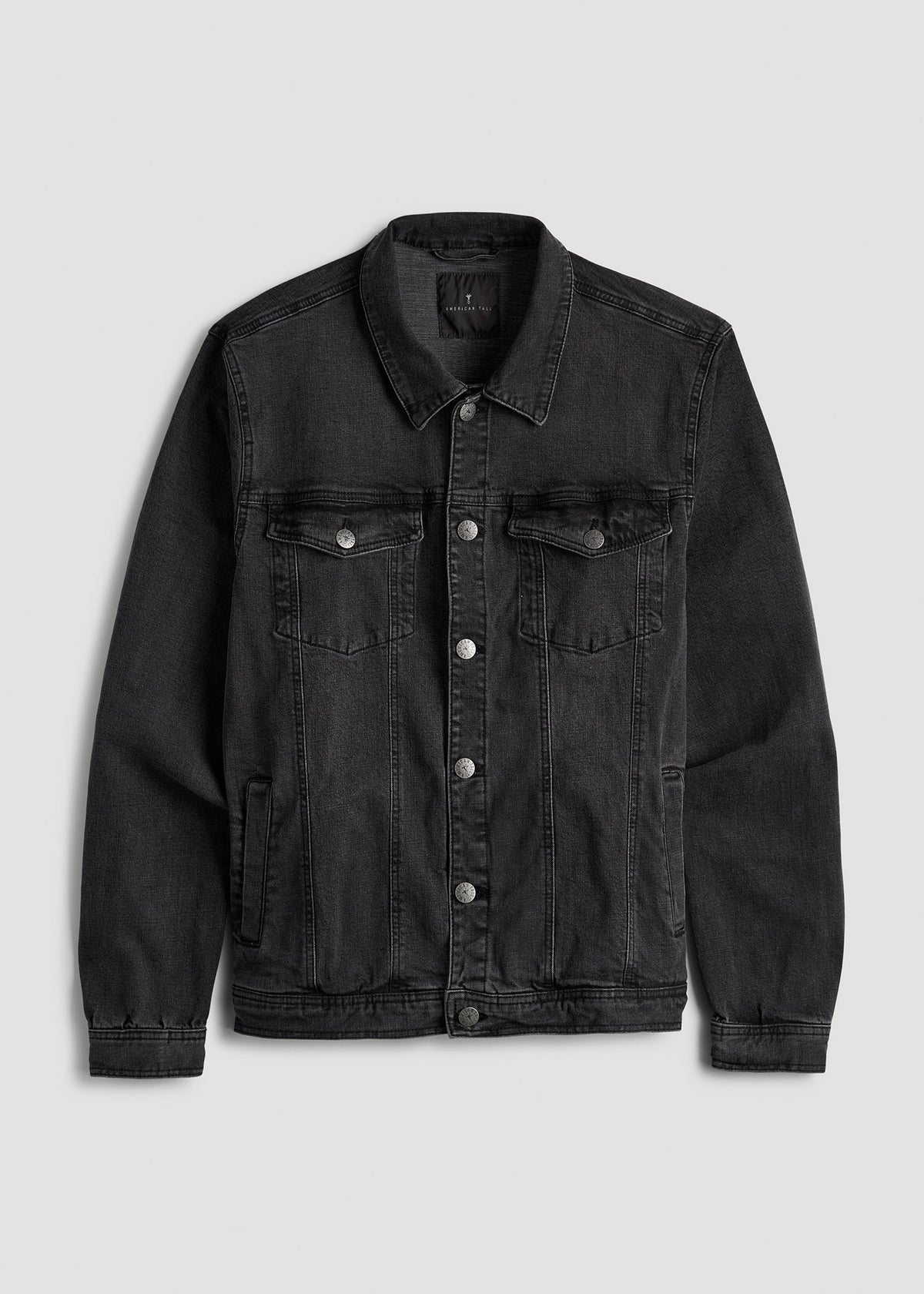 Denim Trucker Jacket for Tall Men in Washed Black
