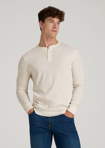 Double Honeycomb Thermal Long-Sleeve Henley Shirt for Tall Men in White Alyssum